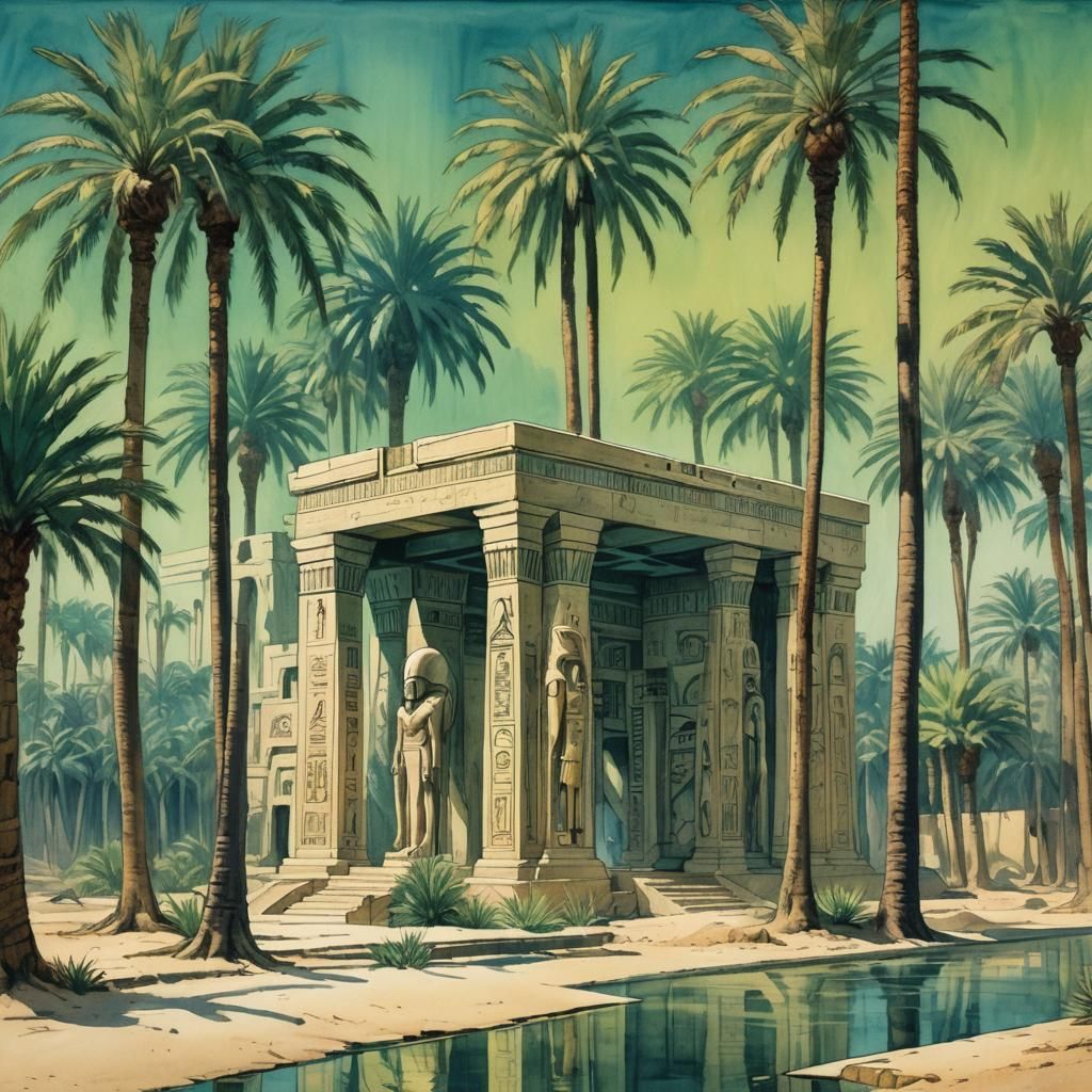 Ancient Egyptian Nile Scene in Art Deco Style
