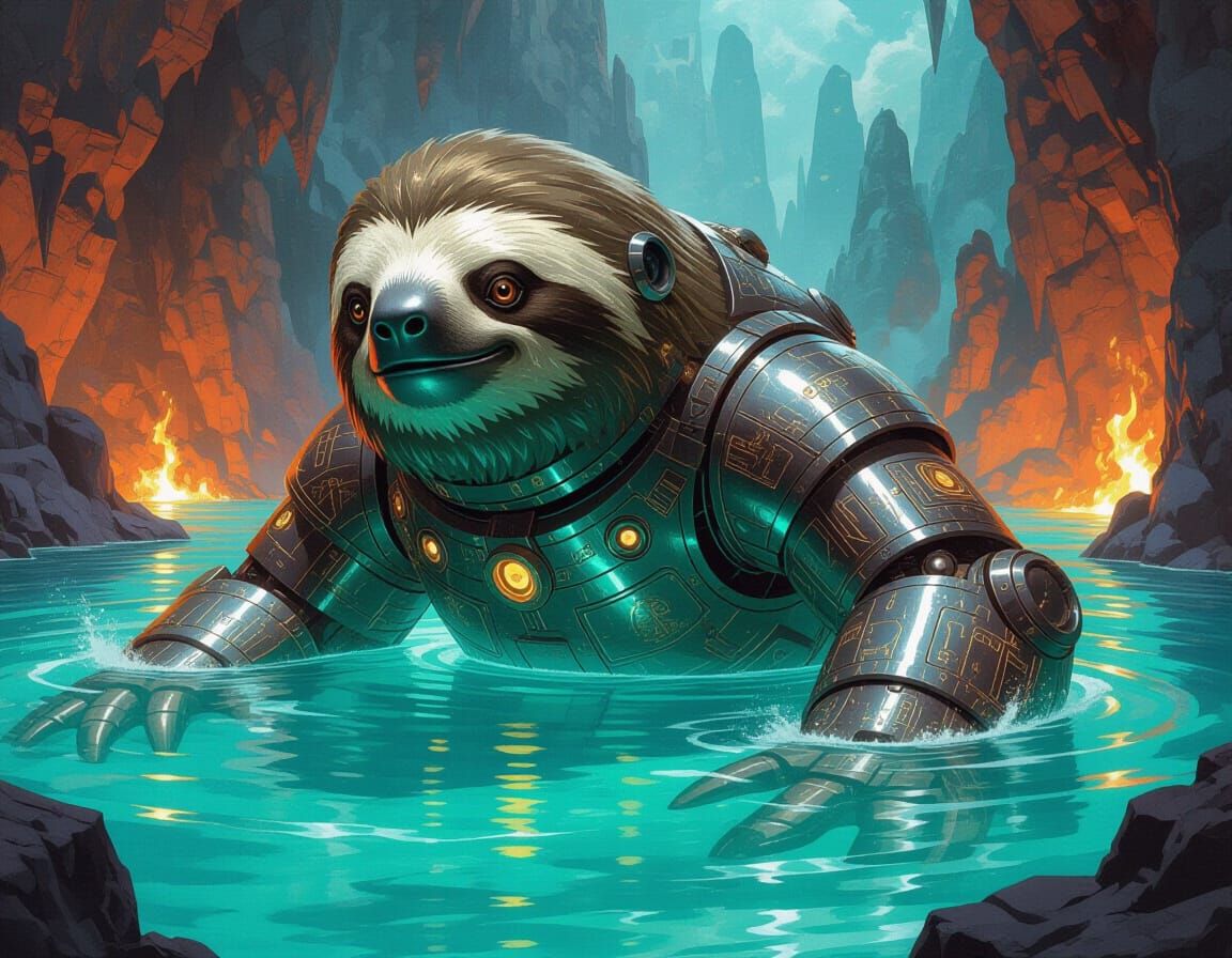 Ancient Mechanical Baby Sloth in Dieselpunk Style