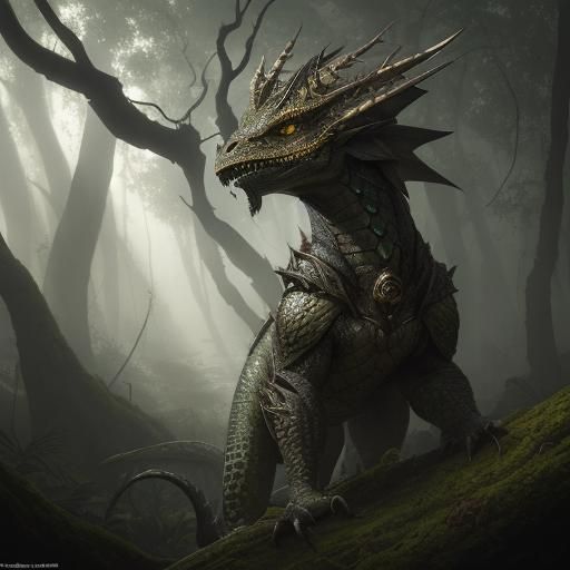 Majestic Lizardfolk Ranger in Misty Forest