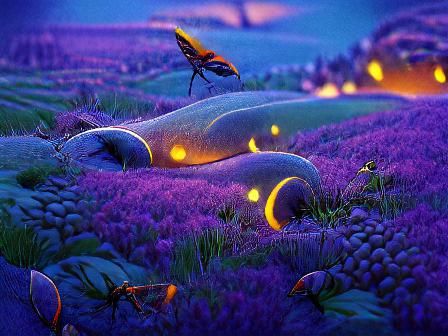 Dreamlike Lavender Field at Night: Digital Illustration