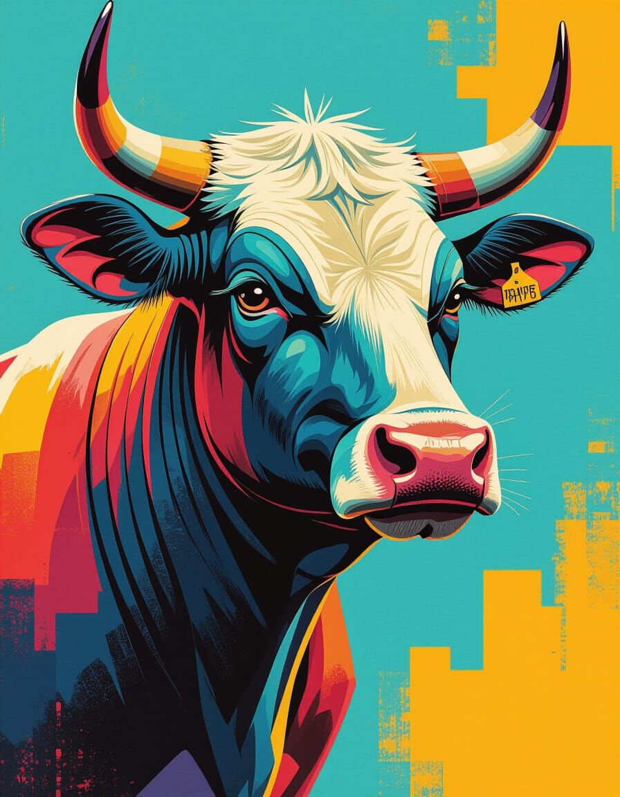 Abstract Bull in Mid-Century Modern Style