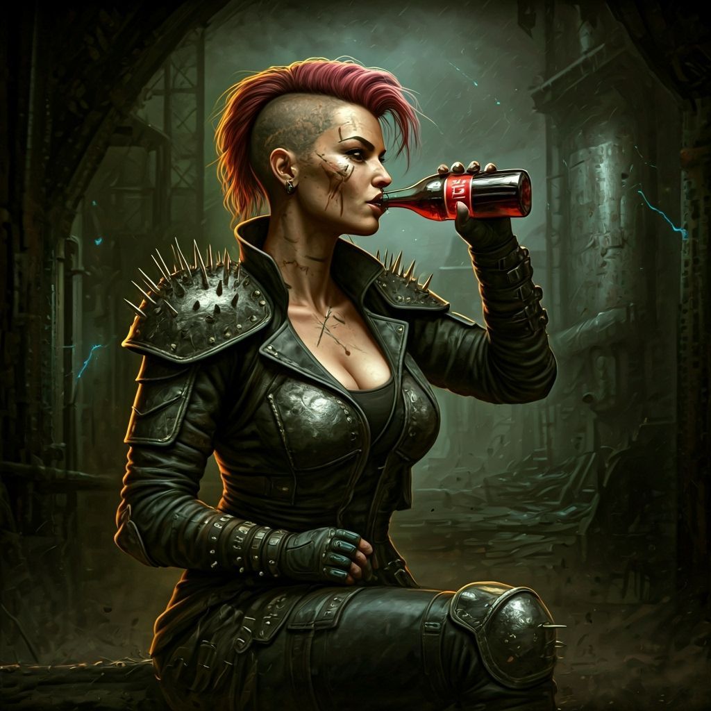 Armored Scribe Drinks Cola in Noir Factory