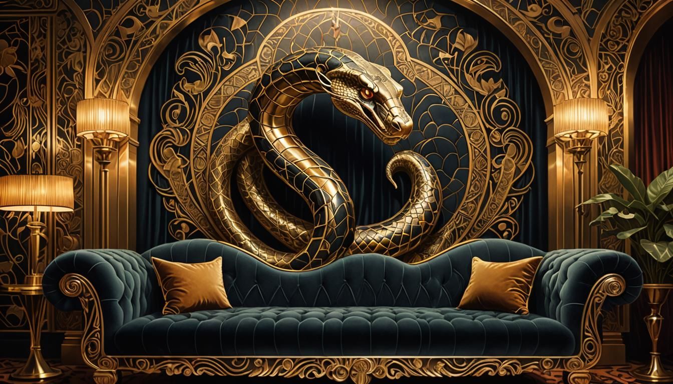 Art Deco Cobra Illustration in Opulent Setting