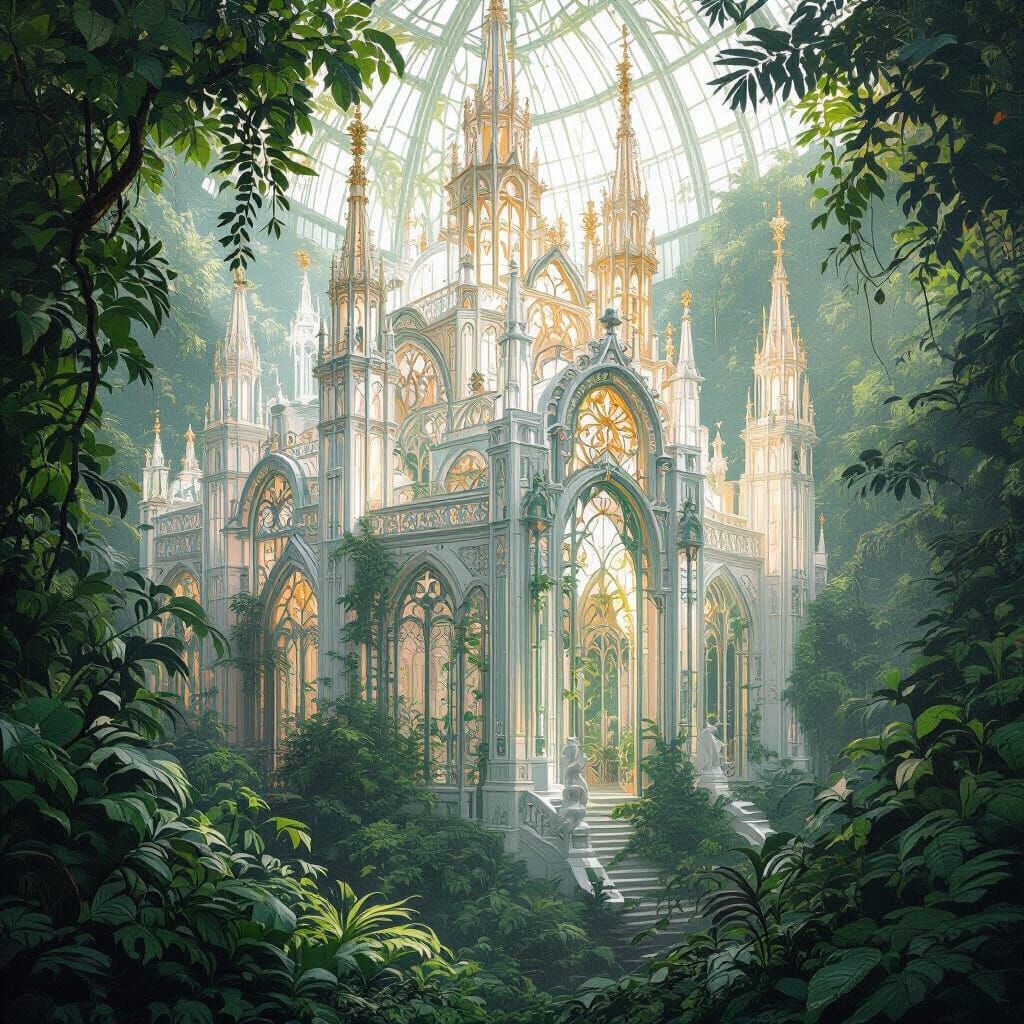 Crystal Palace Overgrown by Jungle: Fantasy Art