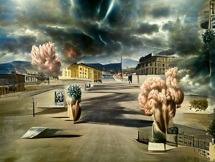 Surreal Atomic Explosion in Empty Street