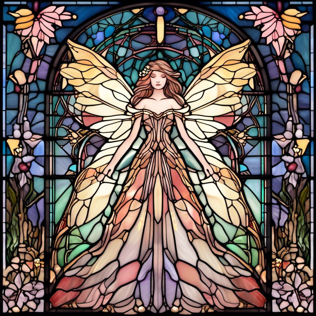 Christmas Fairy in Stained Glass Fantasy Scene