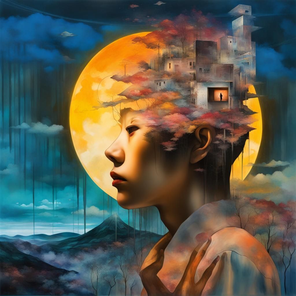 Surreal Dreamscape: Psychological Anime Scene