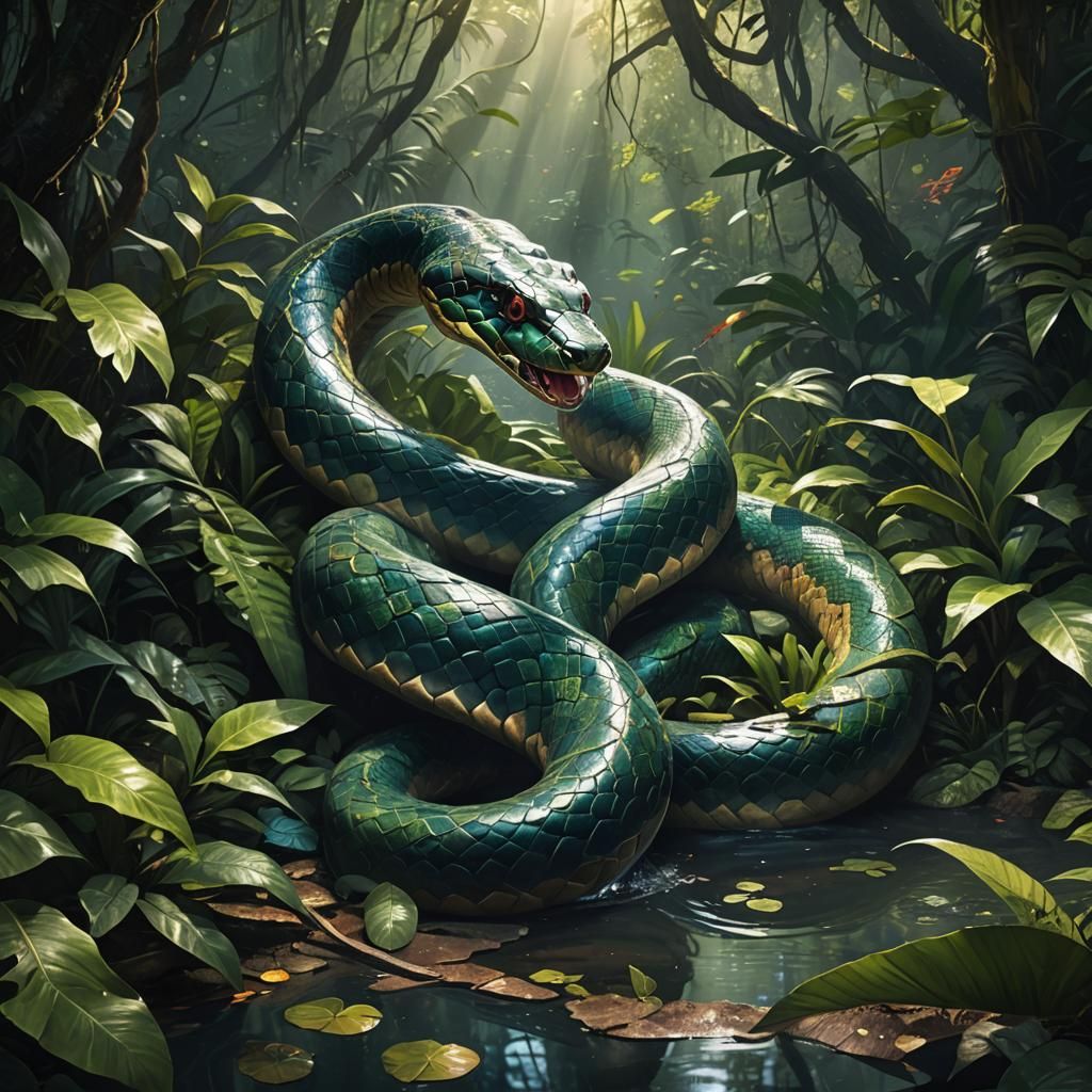Giant Jungle Serpent in Hyperrealistic Splash Art