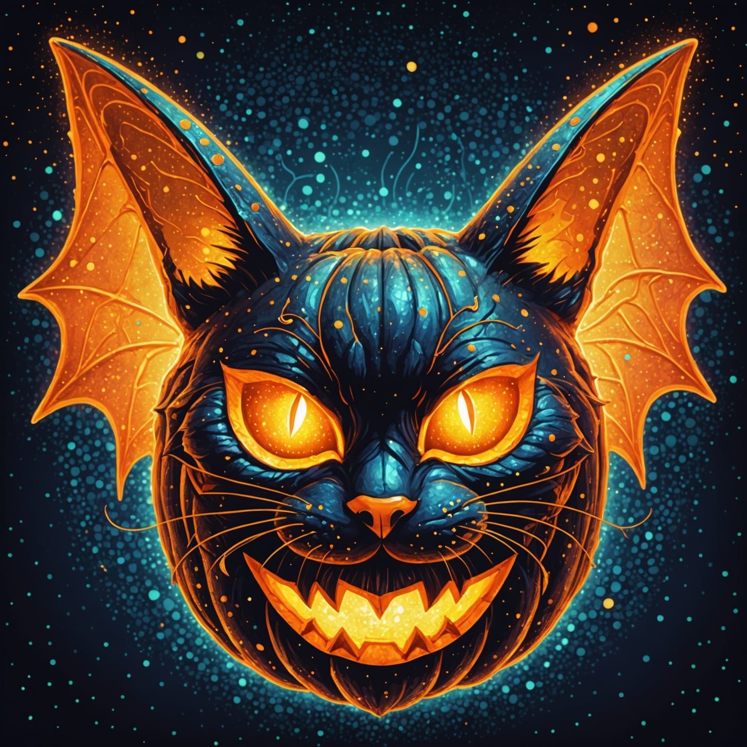 Halloween Jack-O'-Lantern with Wings in Pointillism Style