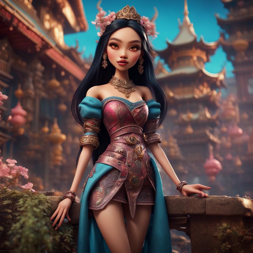 Hyperrealistic Asian Bratz Doll: Full Body Portrait