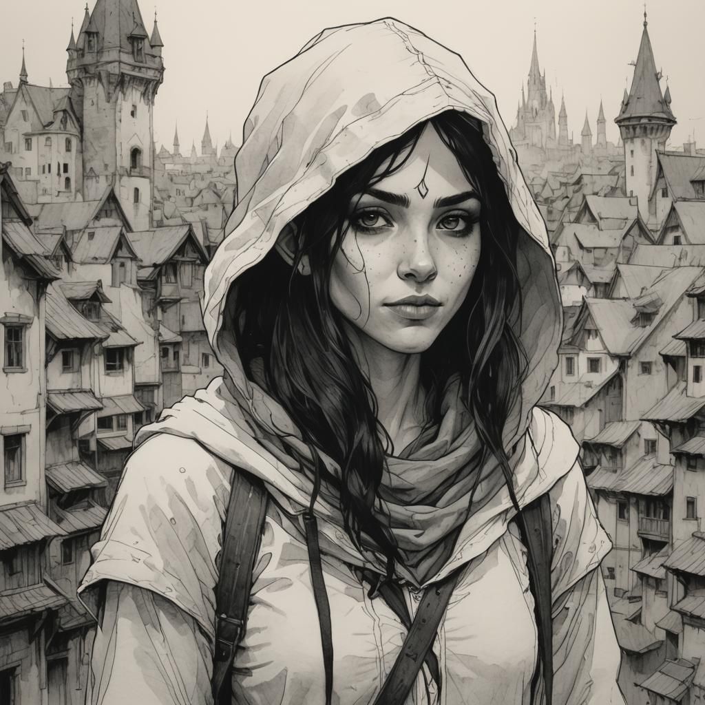 Elven Rogue Portrait in Charcoal Style