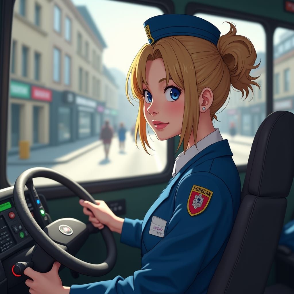 Photorealistic Bus Driver in Urban Setting, 8K