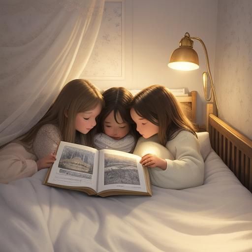 Father and Daughters in Whimsical Storybook Dream