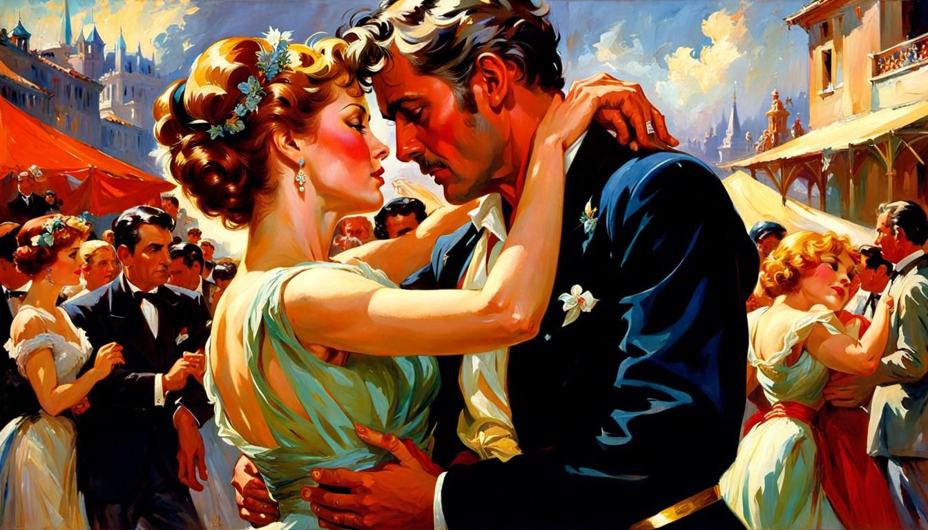 Romantic Dance in Art Nouveau Style