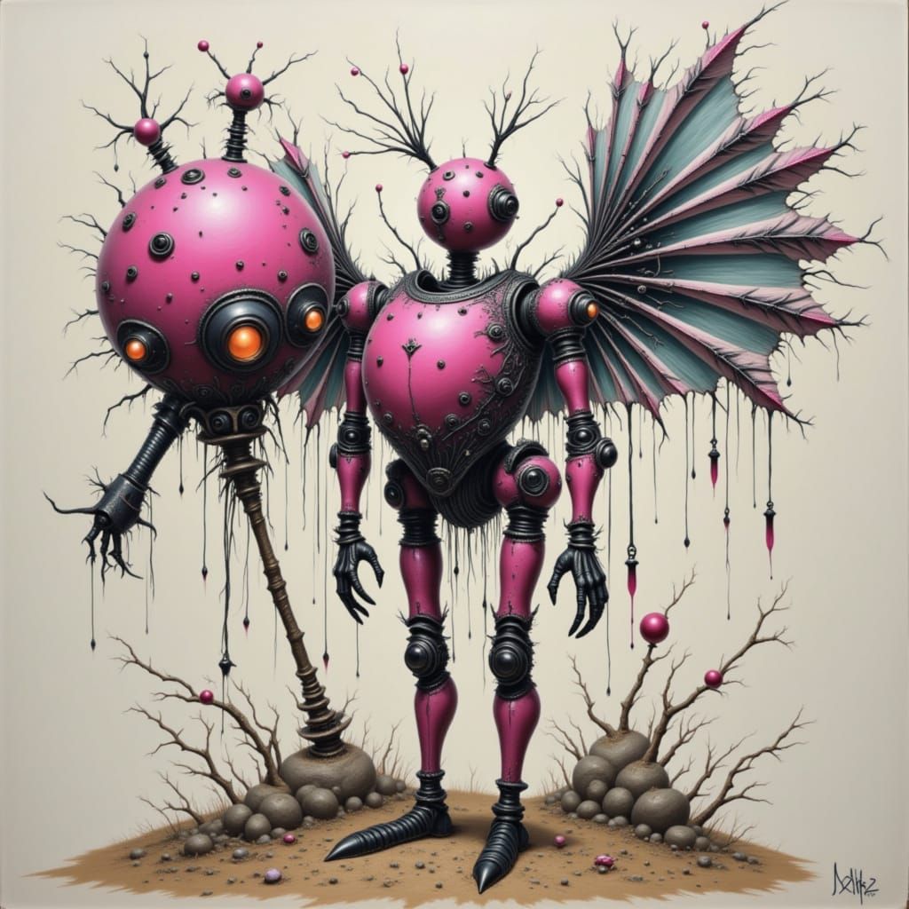 Steampunk Peacock Robot with Metal Wings in Zebra-punk Style