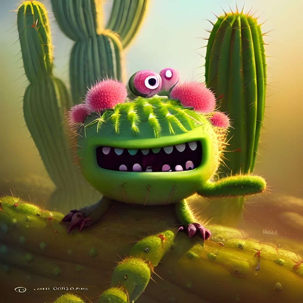 Cute addorable little happy cactus creature