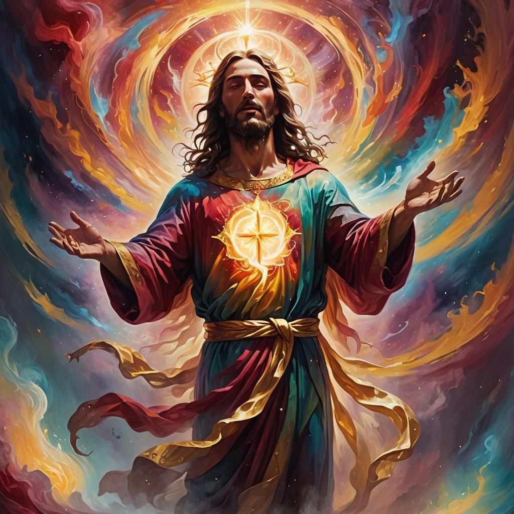 Christ's Radiant Heart: An Ethereal Oil Painting