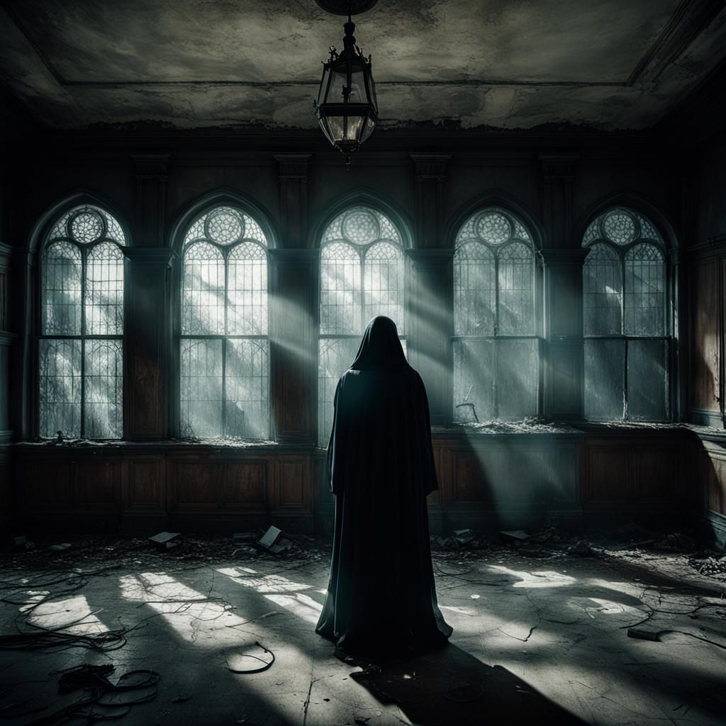 Eerie Ghostly Family in Abandoned Gothic Mansion