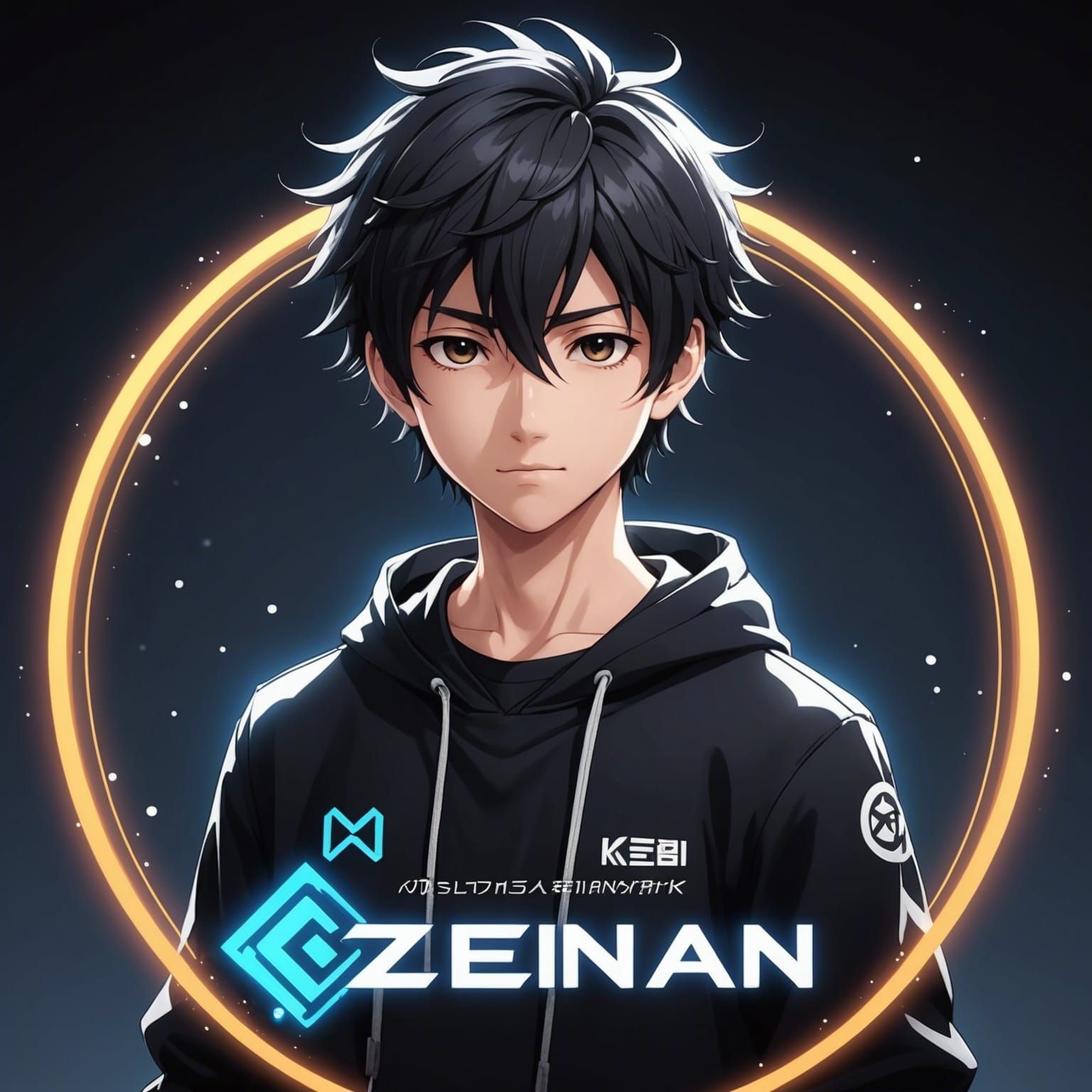 Anime Boy Gamer Logo with Glowing 3D Background