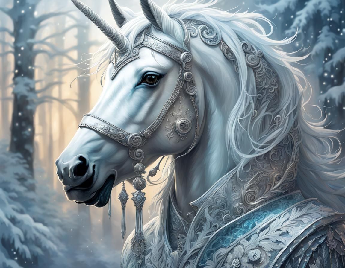 Magical Ghost Unicorn Portrait with Frost Aura
