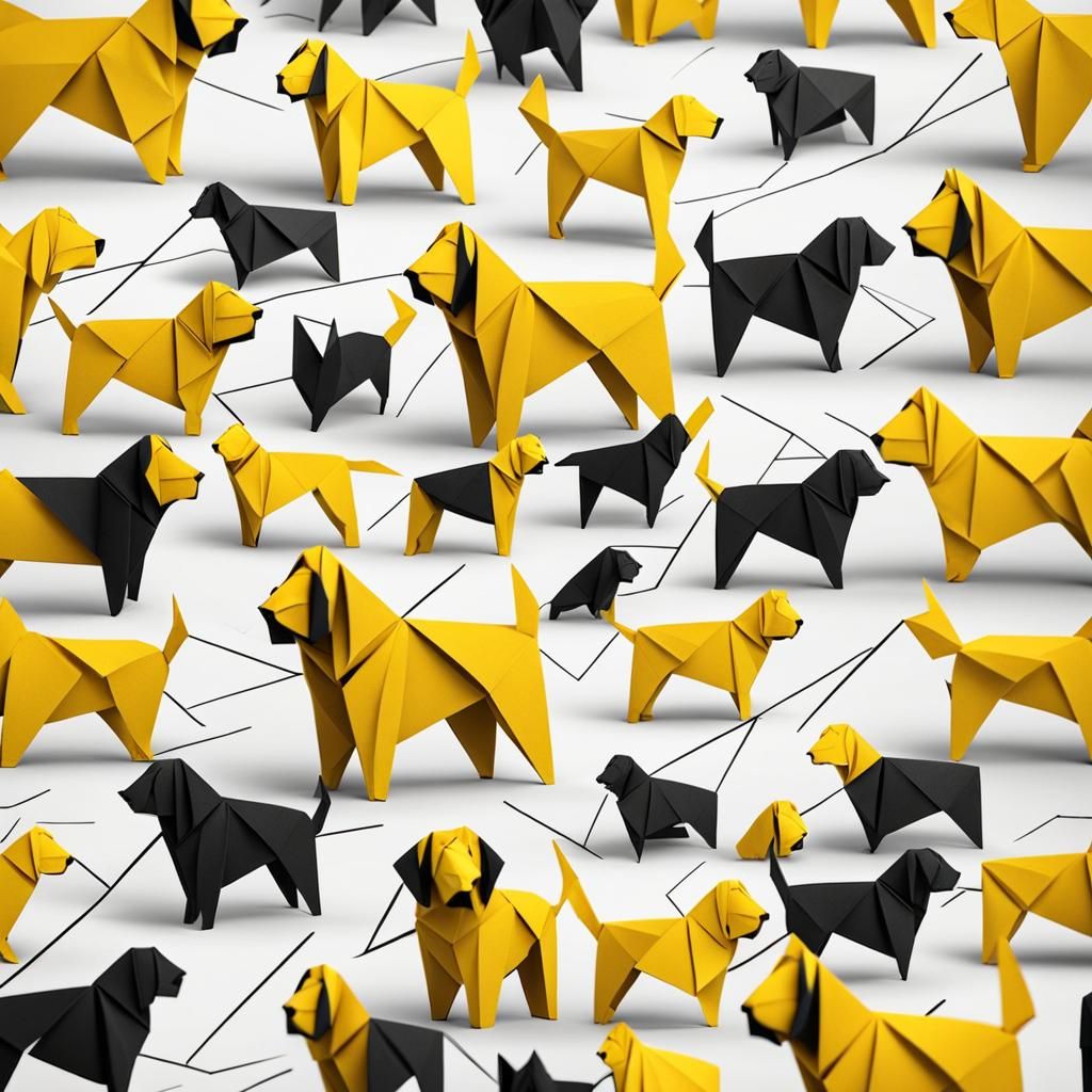 Yellow Dog with Black Lines in Origami Style
