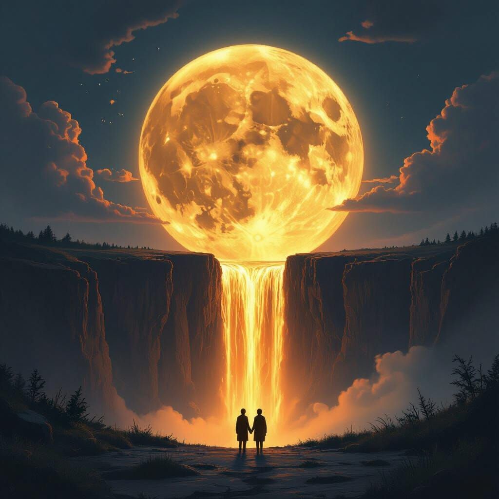 Surreal Molten Moon Fantasy Landscape