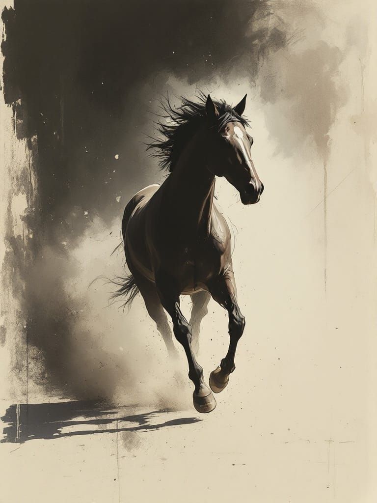 Gestural Charcoal Horse Gallops in Fashion Editorial Style