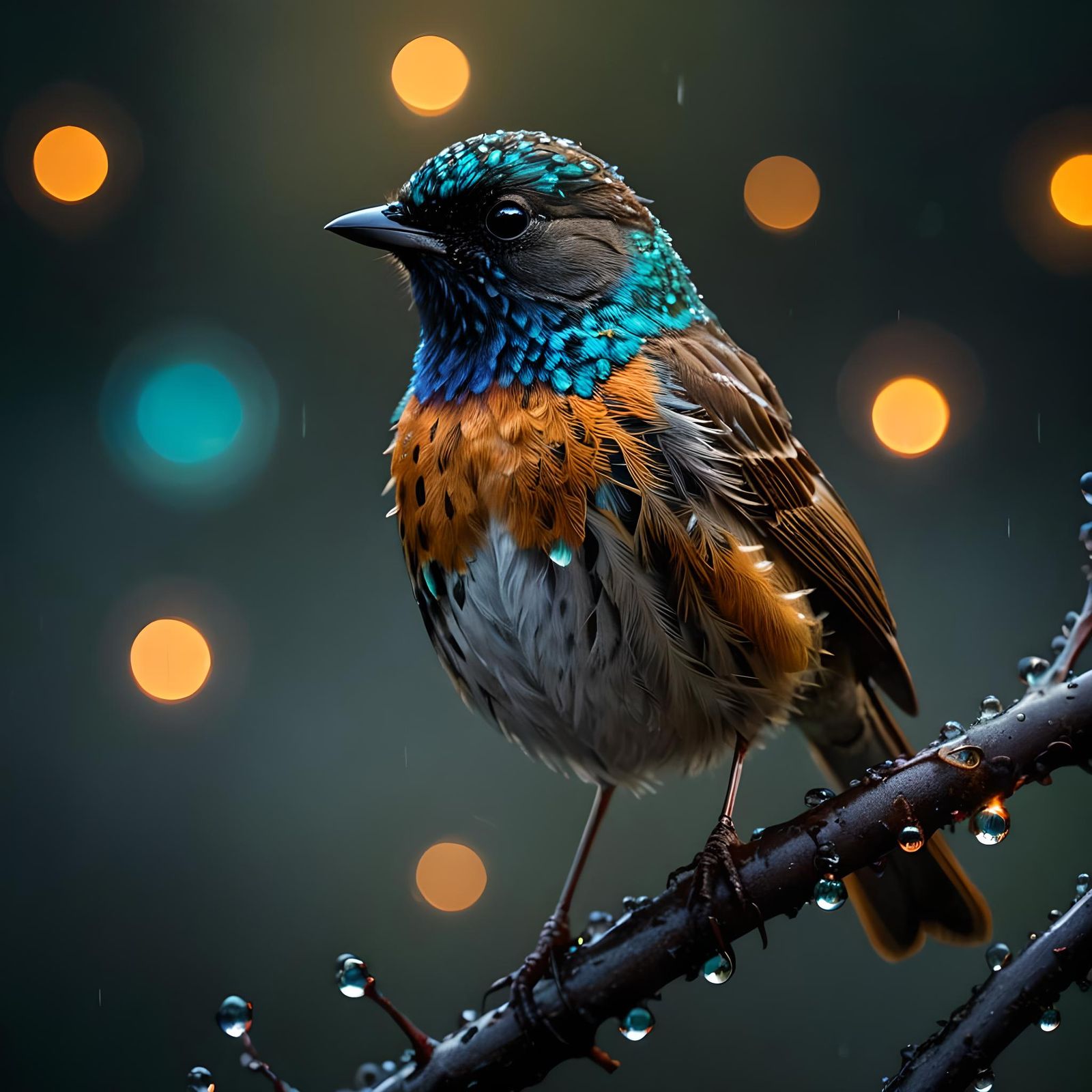 Glowing Bioluminescent Robin-Sparrow Hybrid in Luminism Styl...