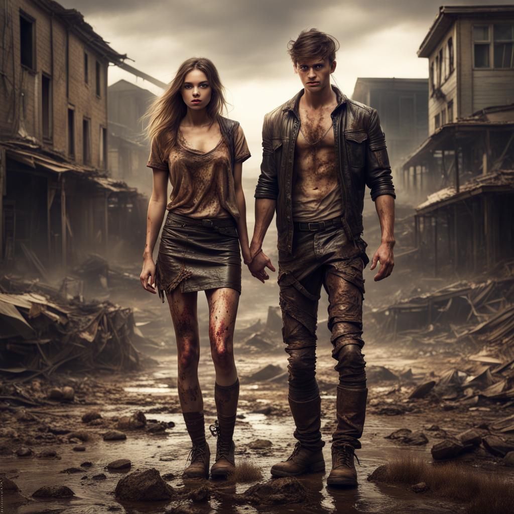 Post-Apocalyptic Couple in Detailed Digital Painting