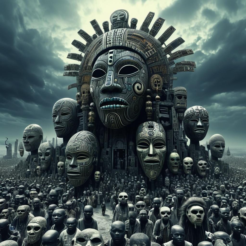 Hundertwasser Fractal Art: African Masks and Windigos