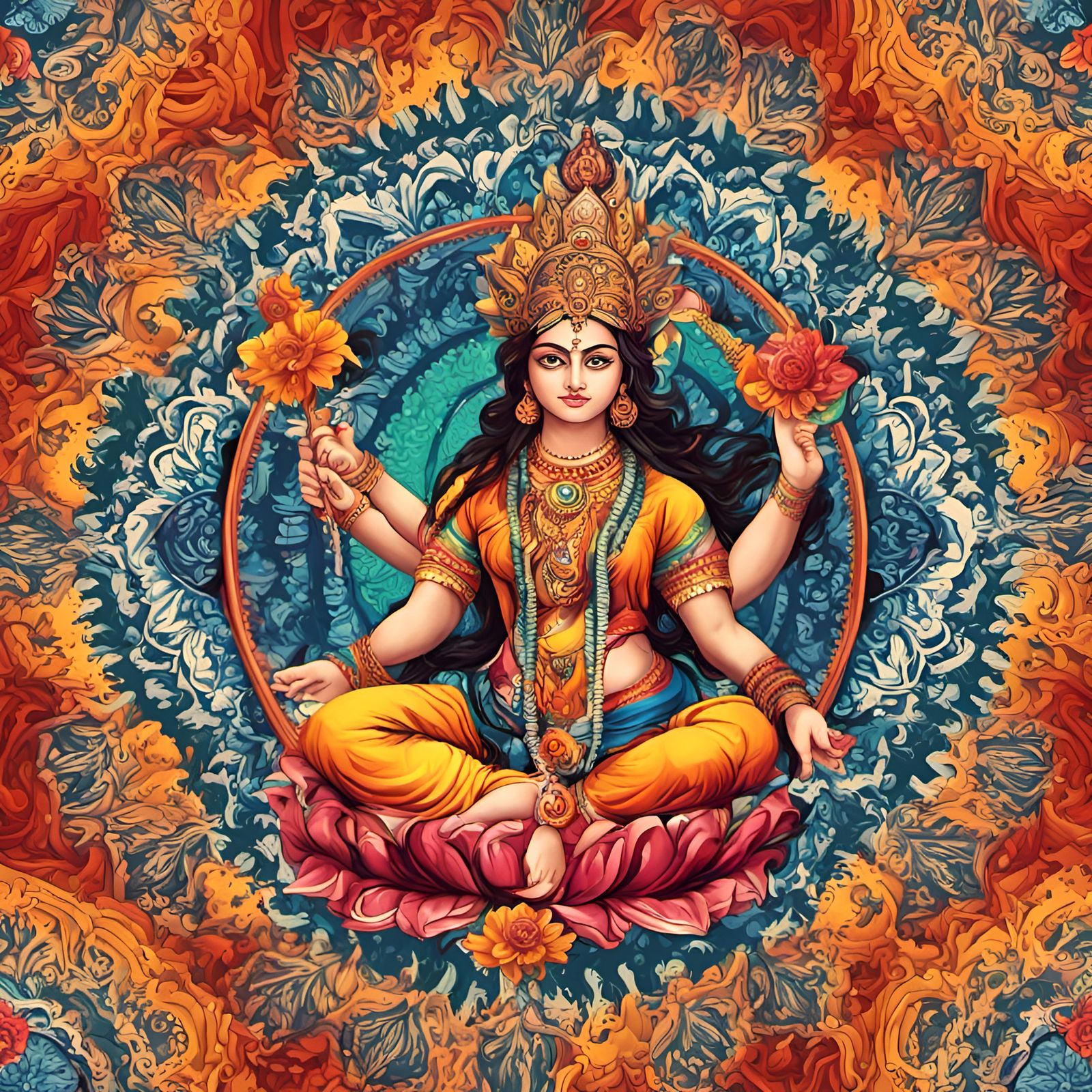 Colorful Maa Durga Mandala in Graffiti Art Style