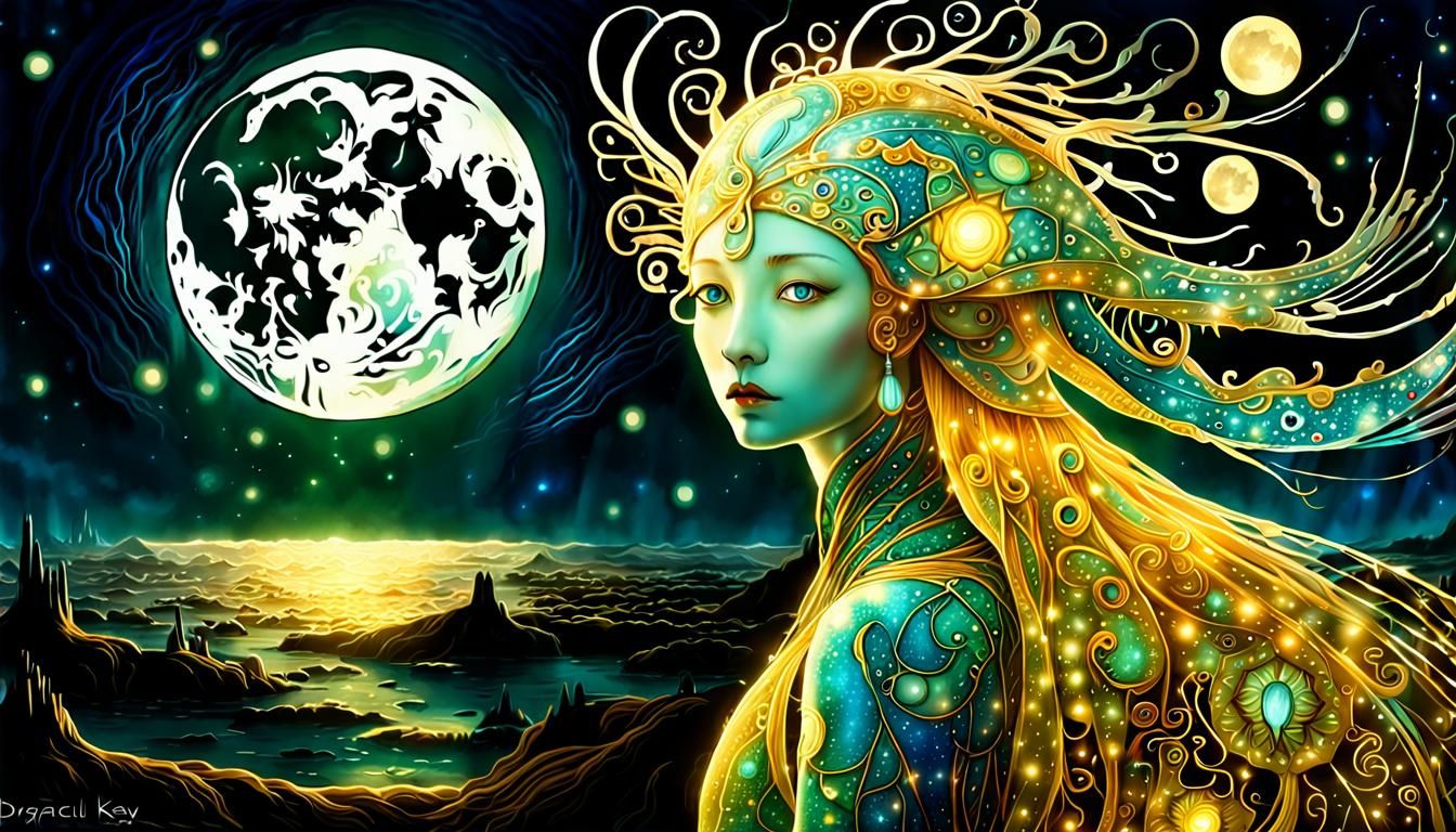 Bioluminescent Creature Under the Moon in Fantasy Style