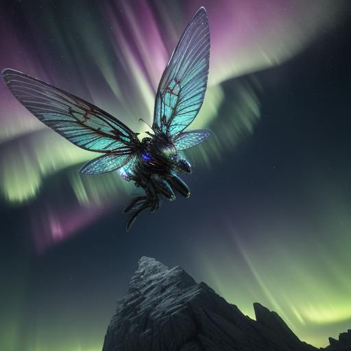 Majestic Butterfly Amidst Aurora Borealis
