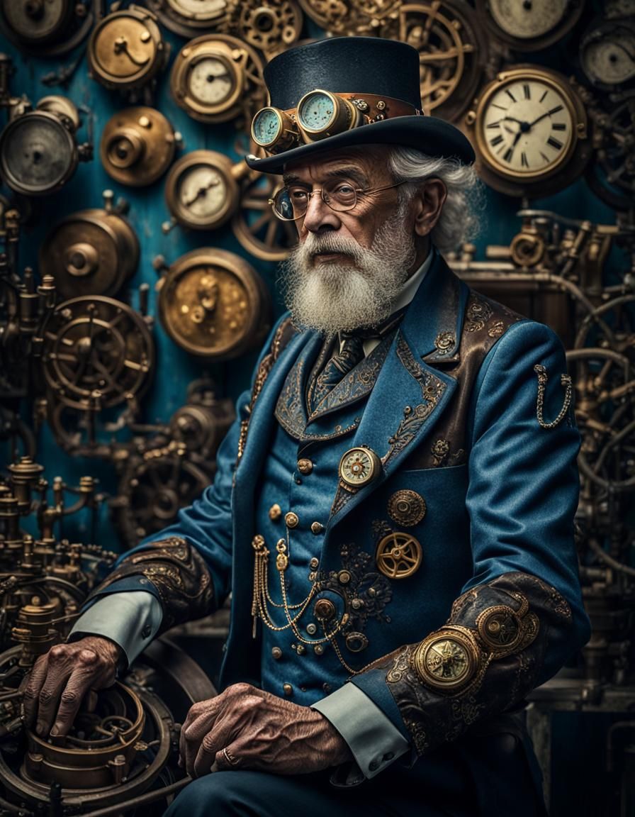 Steampunk Old Man Portrait in High Detail