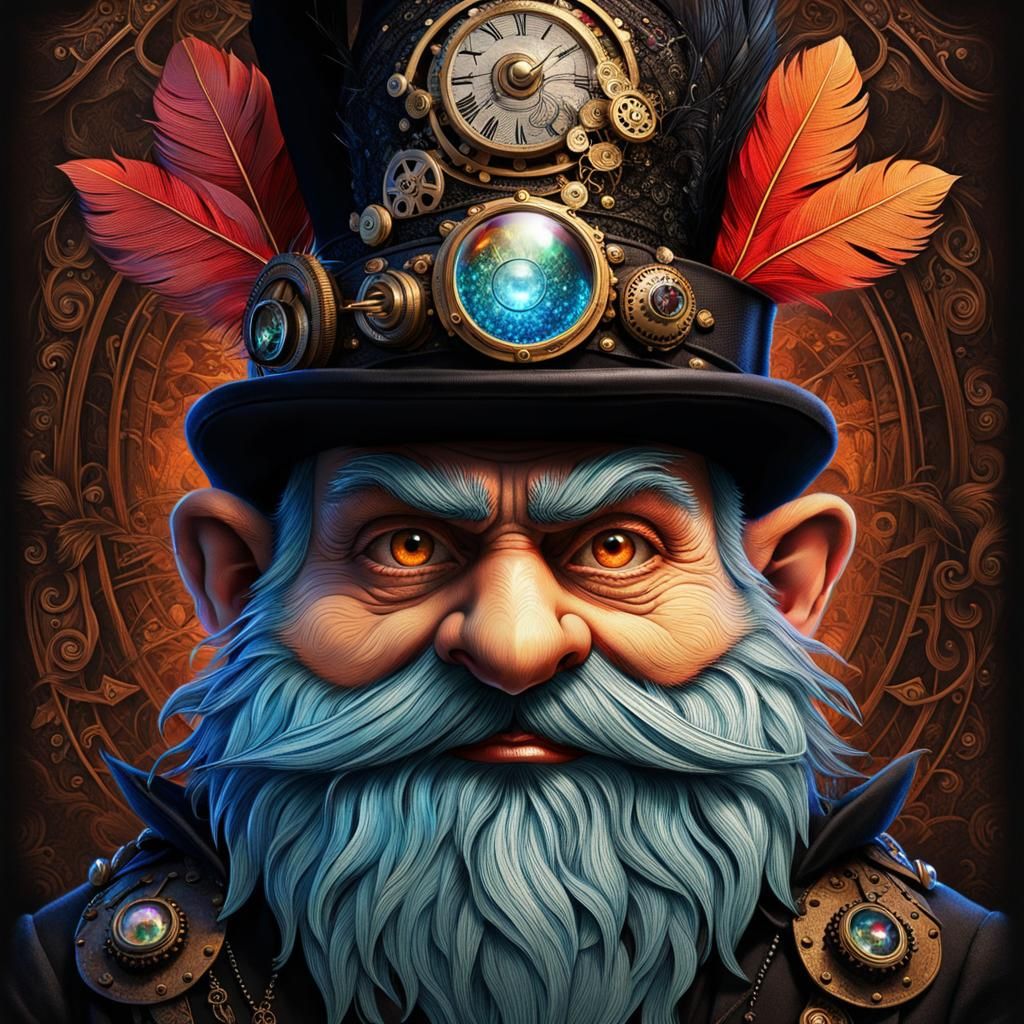 A captivating close-up portrait of a Victorian steampunk gno...