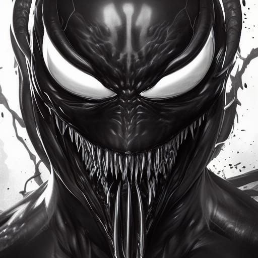 Venom Portrait in Hyperdetailed Digital Art Style