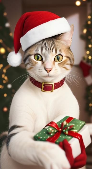 Festive Christmas Scene with Gifts and Cat