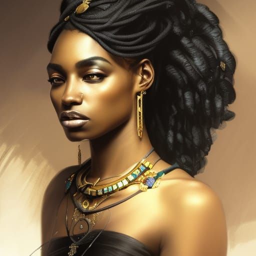 Glorious Black Queen Portrait in Hyperdetailed Style