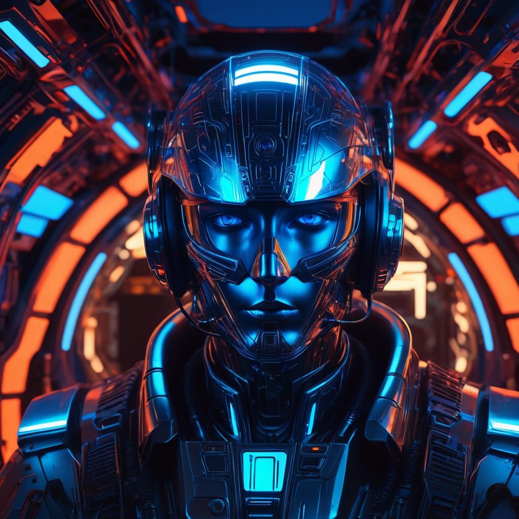 Cybernetic Spacecraft Pilots in Neon-Lit Futurism
