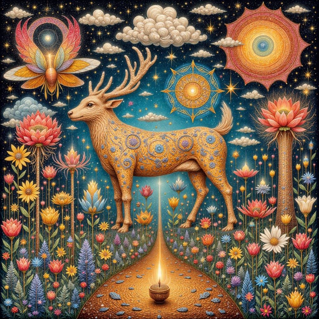 Vibrant Folk Art with Abstract Isometric Elements