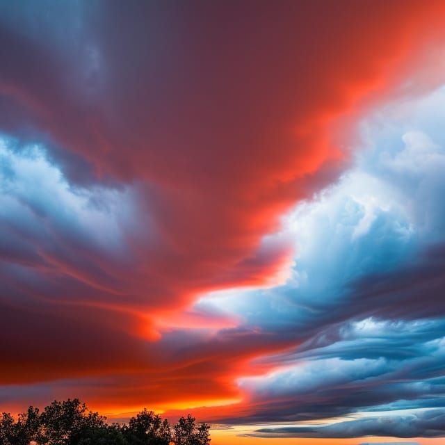 Dramatic Red Sky with Electrical Storm