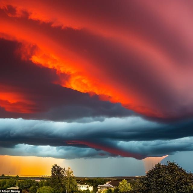 Cinematic Red Sky with Electric Lights