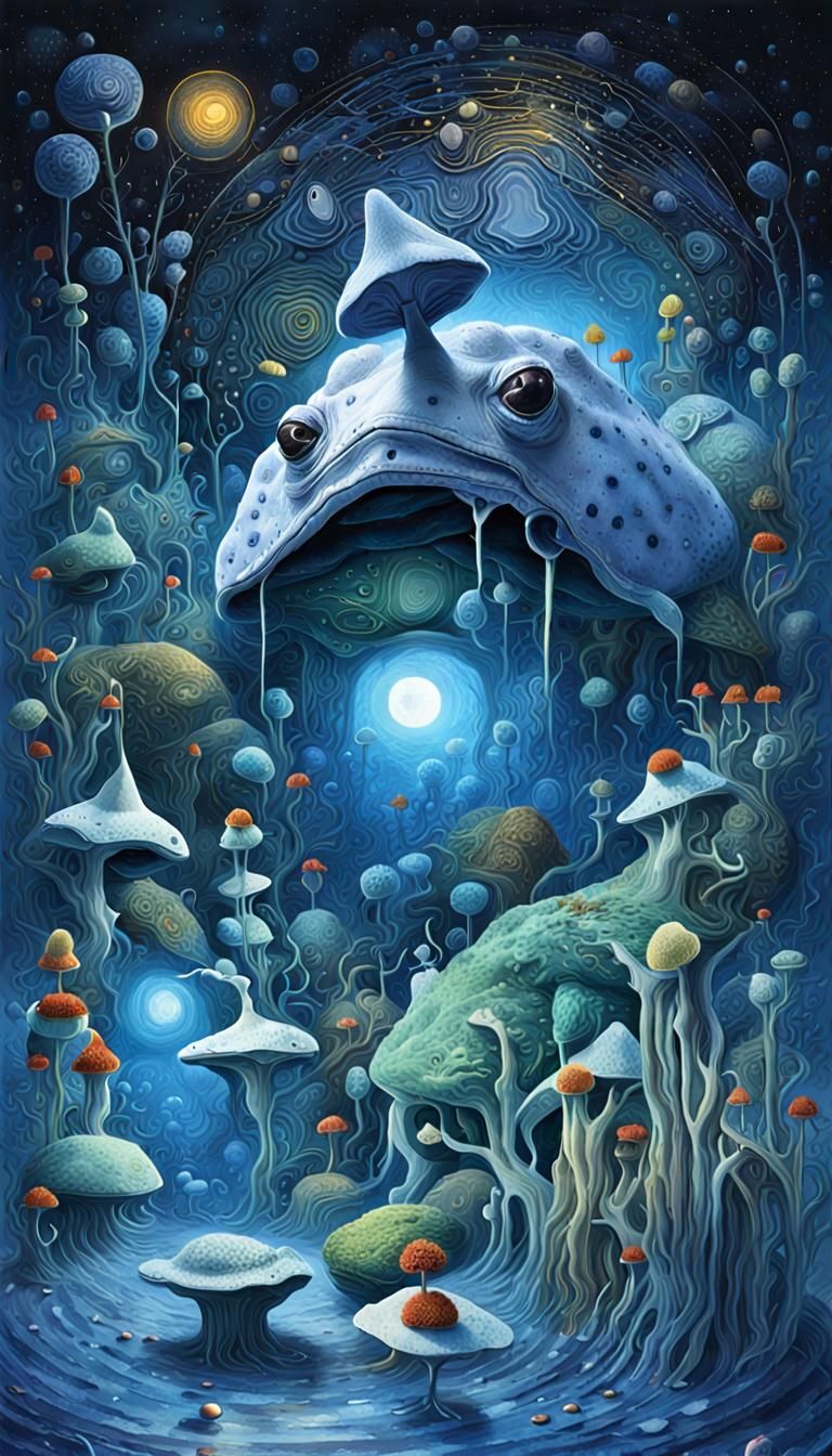 white cristal frog with pyramidal heads third eye dancing, D...