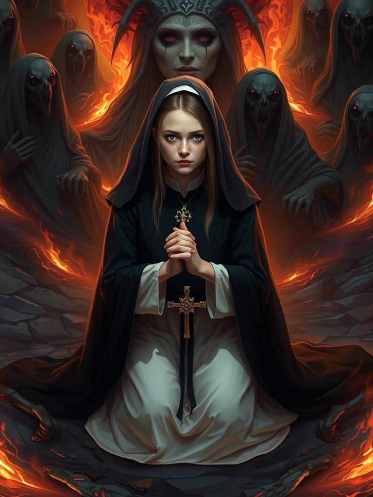 Nun Praying in Hell, Gothic Horror Scene