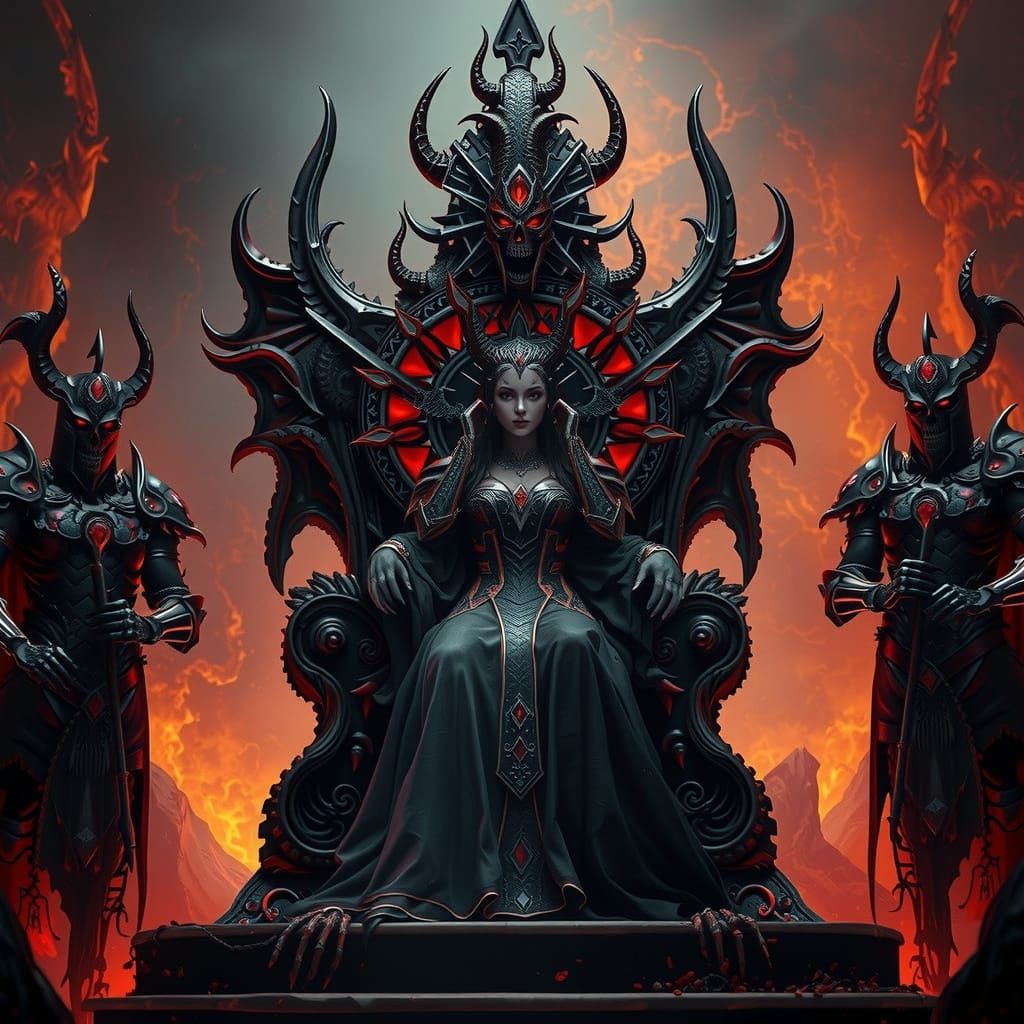 Dark Fantasy Lilith Reigns in Hellish Throne Room
