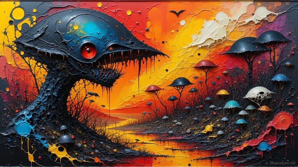 Abstract Oil Painting of Madness and Distorted Reality