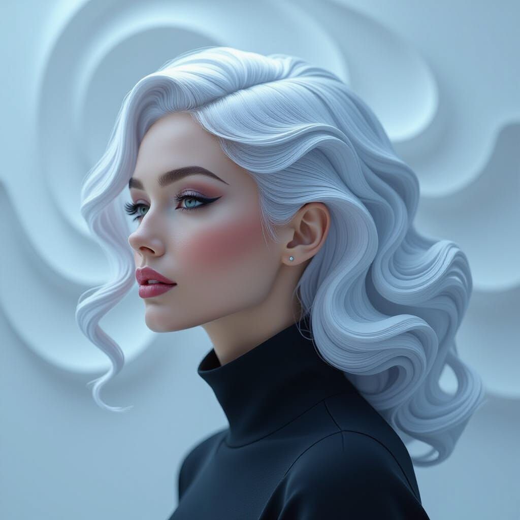 Fractal Gray Hair in Geometric Futuristic Style