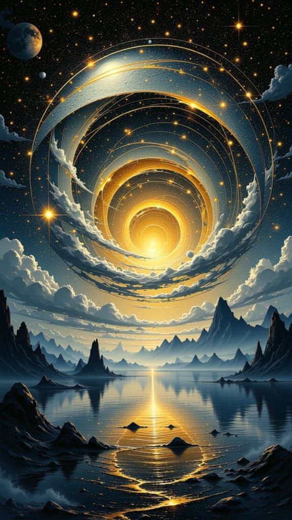 Luminous Energy Vortex with Gold and Silver Swirls