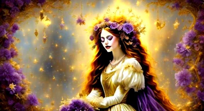 Elf Bride with Purple Tattoos and Lilies