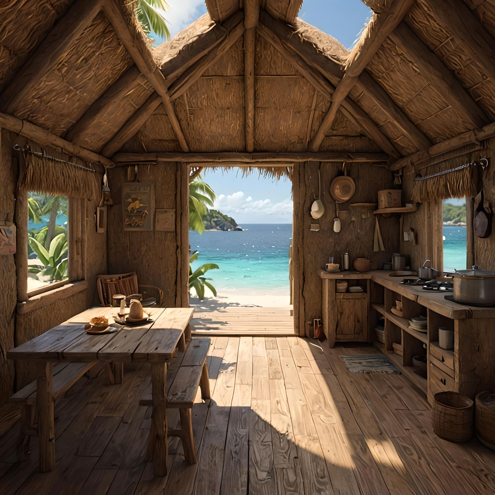 Island Hut Interior in 3D Animation